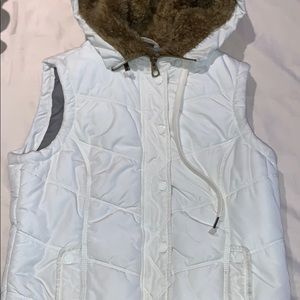 White Puffer Vest with Faux Fur Hood
